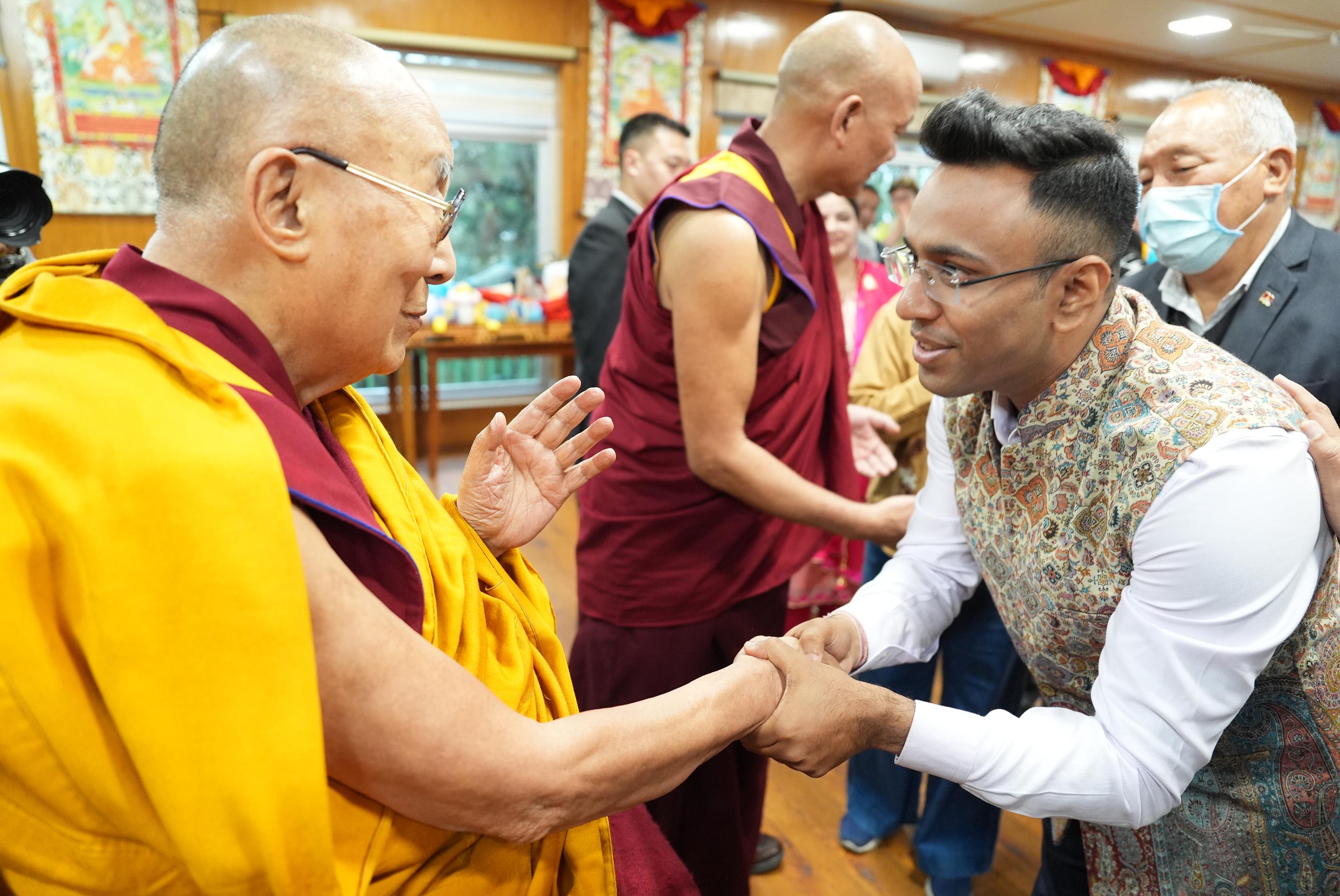 Pravin Kaushal with His Holiness the 14th Dalai Lama at his residence in McLeod Ganj.