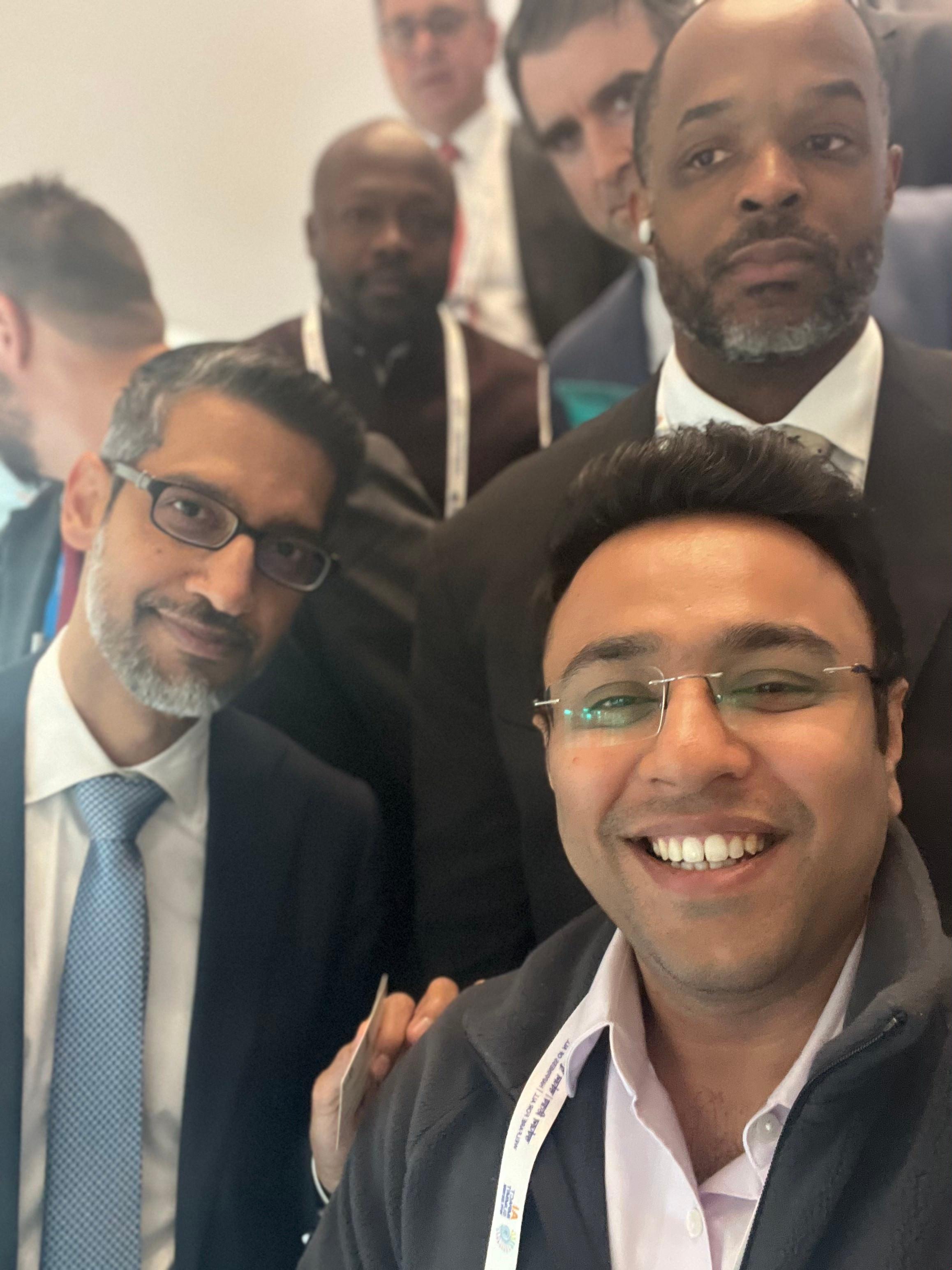 Pravin Kaushal with Sundar Pichai at the IndiaAI Summit, Bharat Mandapam, New Delhi.